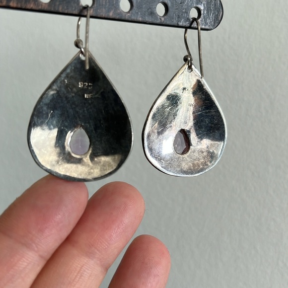 Sterling Silver 925 stamped Teardrop Earrings with Purple Amethyst gemstone - Picture 2 of 8